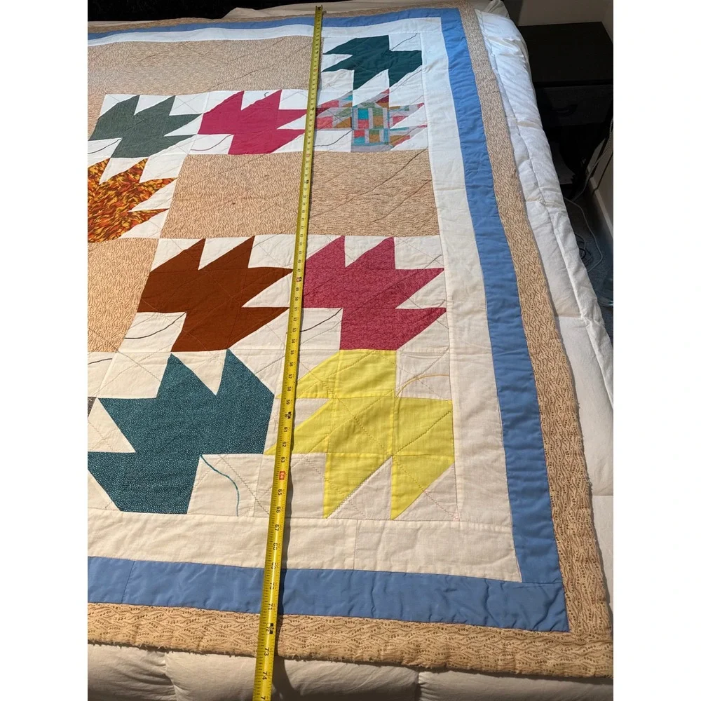 Antique Handmade Maple Leaf Quilt Queen 75x73 Patchwork Cotton Autumn Fall Read